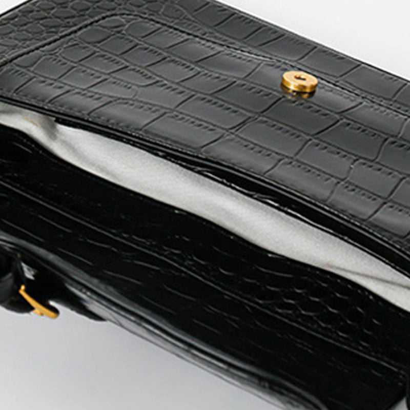 Women's Croc Print Flap Baguette Bags in Vegan Leather