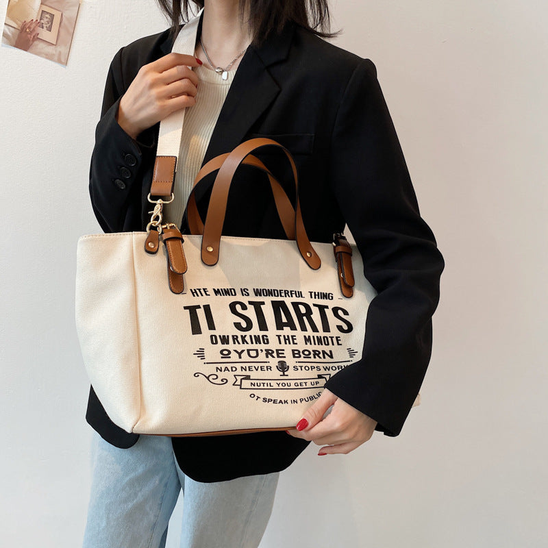 Women's Letter Print Large Canvas Tote Bags