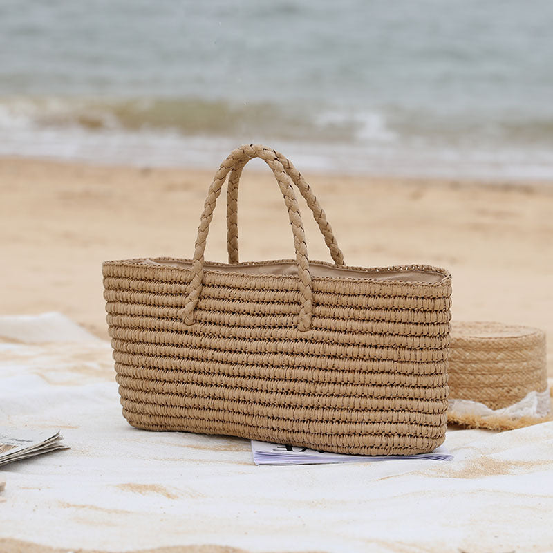 Women's Handmade Woven Beach Bucket Tote Bags