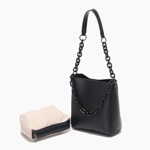 Women's Minimalism Chains Tote Bags in Vegan Leather with Inner Bags