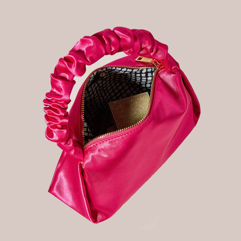 Hot Pink Damen Clutch-Taschen mit schlankem Griff aus Satin