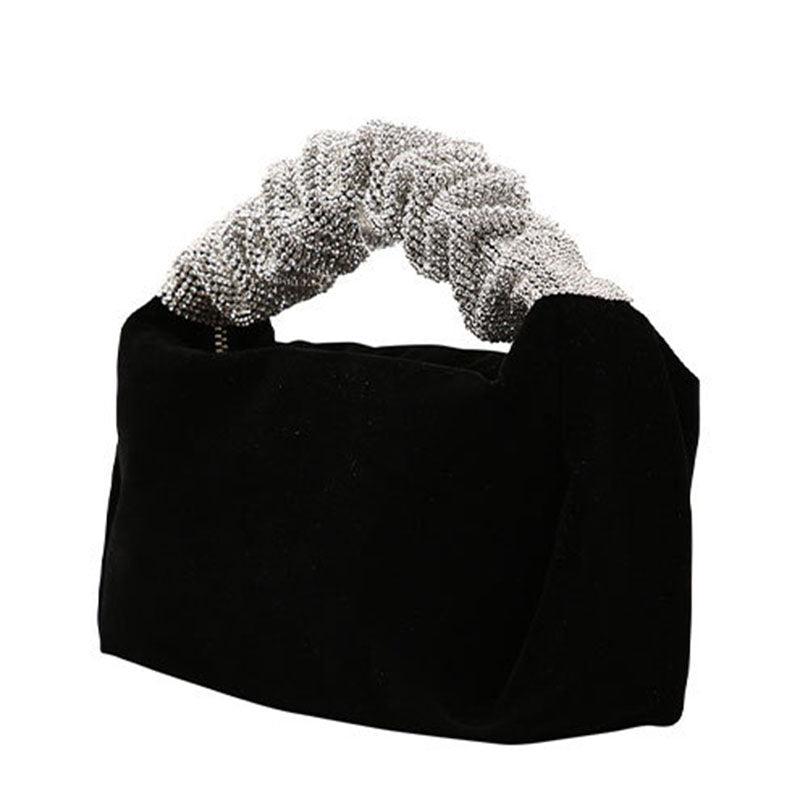 Women's Black Velvet Slouch Top Handle Evening Clutch Bags