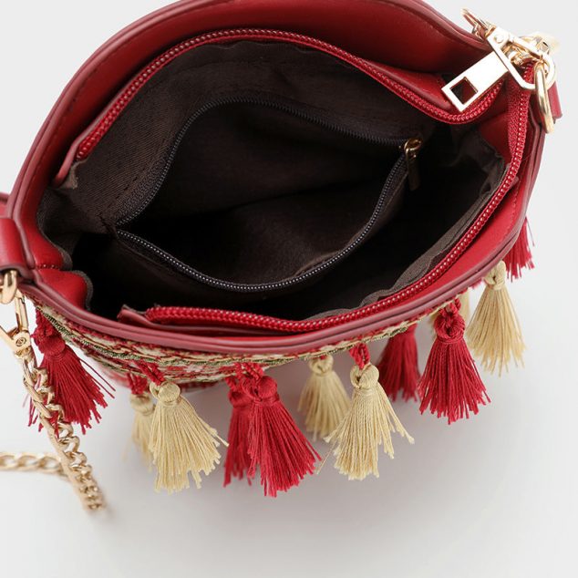 Women's Woven Tassel Bucket Bags