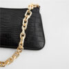 Women's Chains Baguette Bag in Black Croc Print Vegan Leather