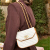 Women's Small Quilted Genuine Leather Convertible Chain Saddle Bags - Beige