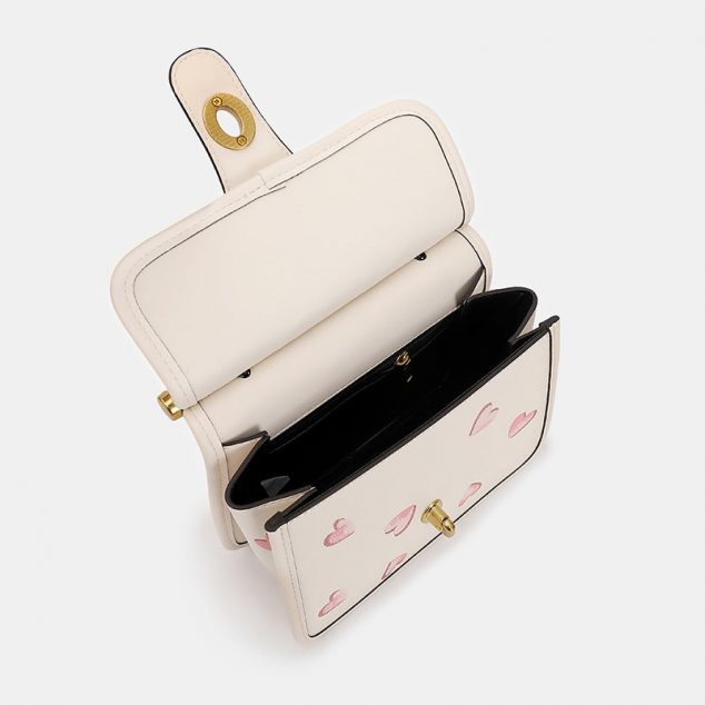 Women's Small Heart Print Top Handle Satchels with Shoulder Strap