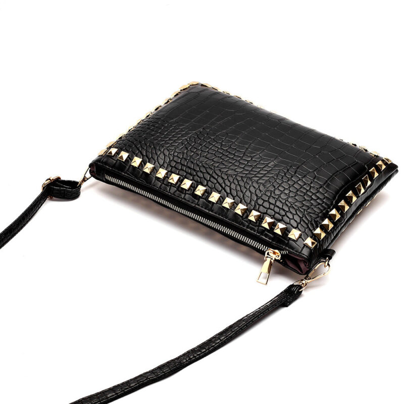 Handtasche mit Krokoprägung aus schwarzem Kunstleder für Damen