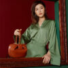 Women's Knotted Cherry Top Handle Clutch in Genuine Leather
