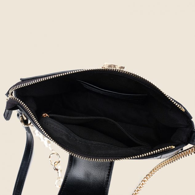 Women's Black Sqaure Quilted Shoulder Bags with Pearls