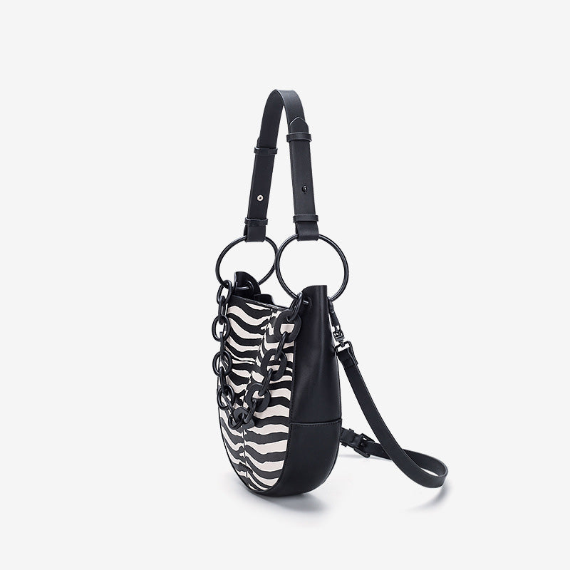 Women's Vegan Leather Zebra Print Shoulder Bags with Chains