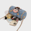 Women's Demin Bear Embroidered Crossbody Mini Barrel Bags