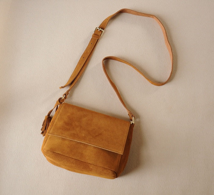 Women's Tassel Suede Genuine Leather Crossbody Messenger Bags Brown