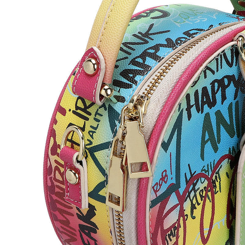 Women's Round Graffiti Crossbody Bags with Top Handle