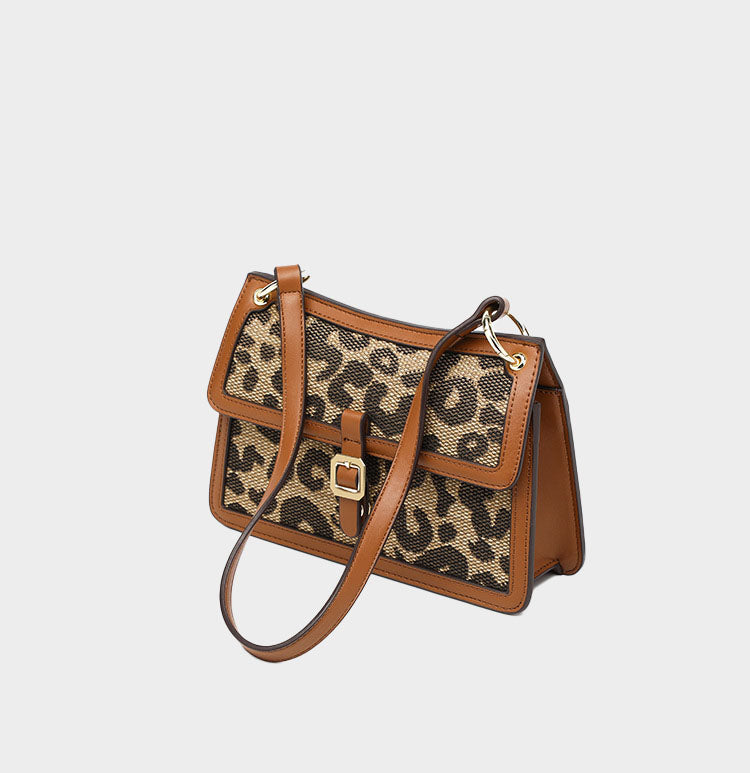 Women's Leopard Print Genuine Leather Baguette Bags in Brown - ROMY TISA