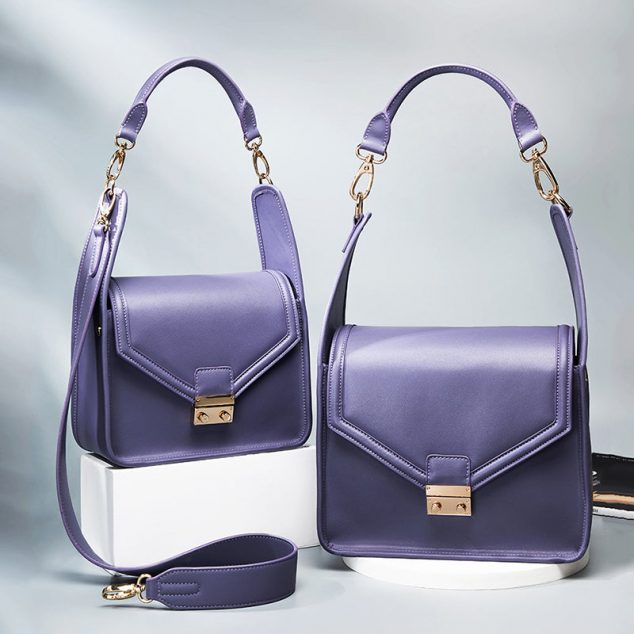 Women's Purple Envelope Flap Shoulder Baguette Bags in Genuine Leather
