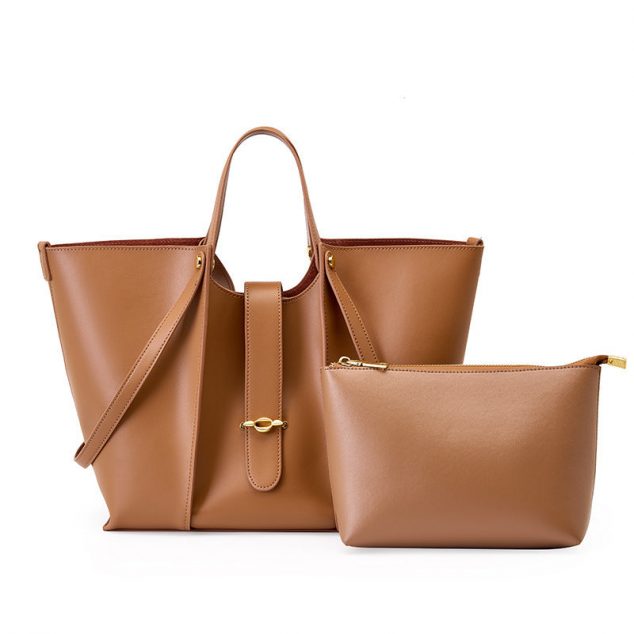 Women's Genuine Leather Dual Straps Tote Bags with Buckle