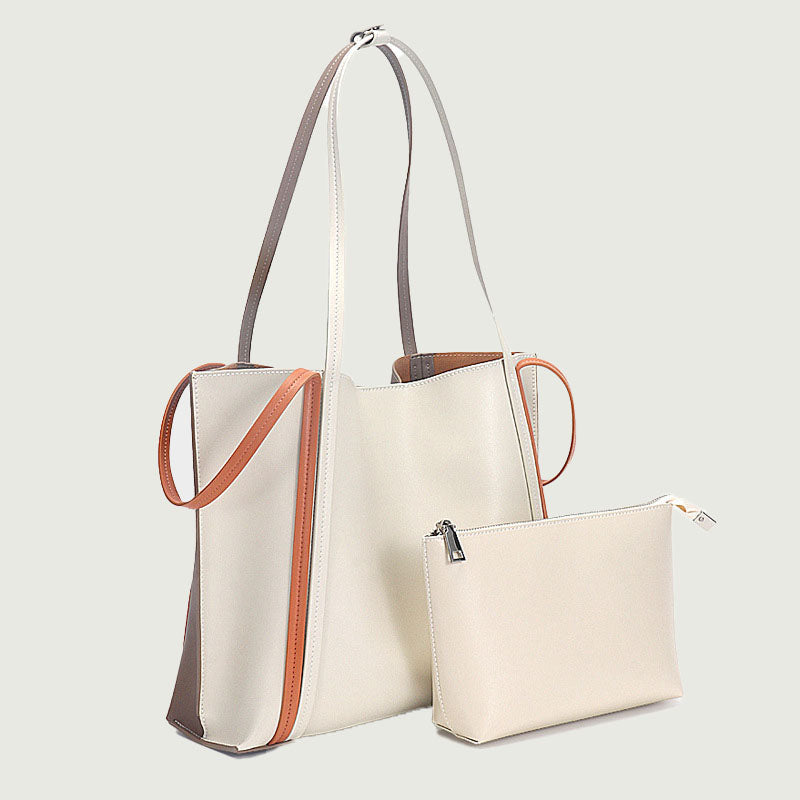 Women's Two Tone Multi-Straps Genuine Leather Tote Bags