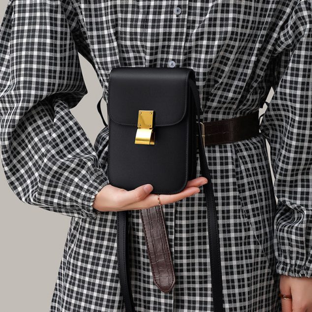 Porte-monnaie à rabat pour téléphone portable en cuir véritable pour femmes