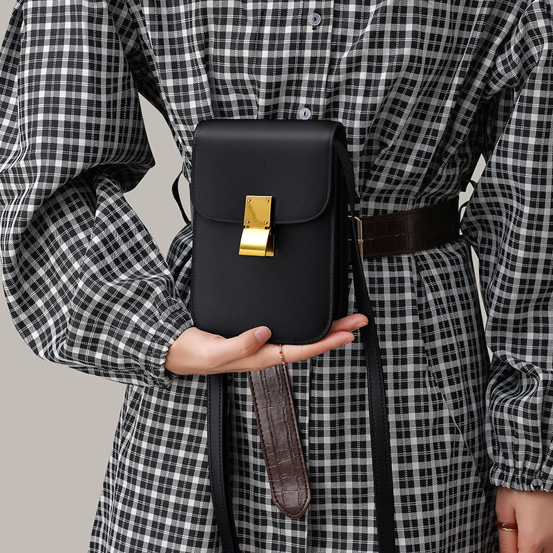 Women's Minimal Flap Crossbody Phone Purse in Genuine Leather