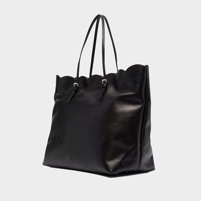 Women's Waves Black Leather Tote Bags