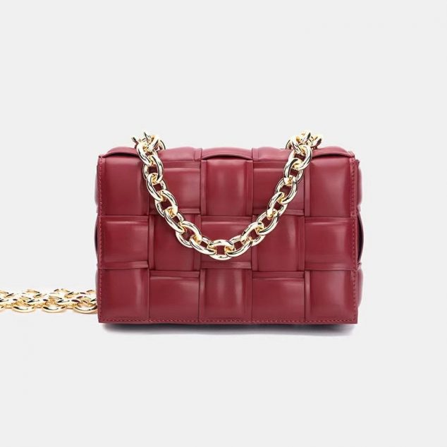 Women's Metal Chains Leather Woven Crossbody Bags