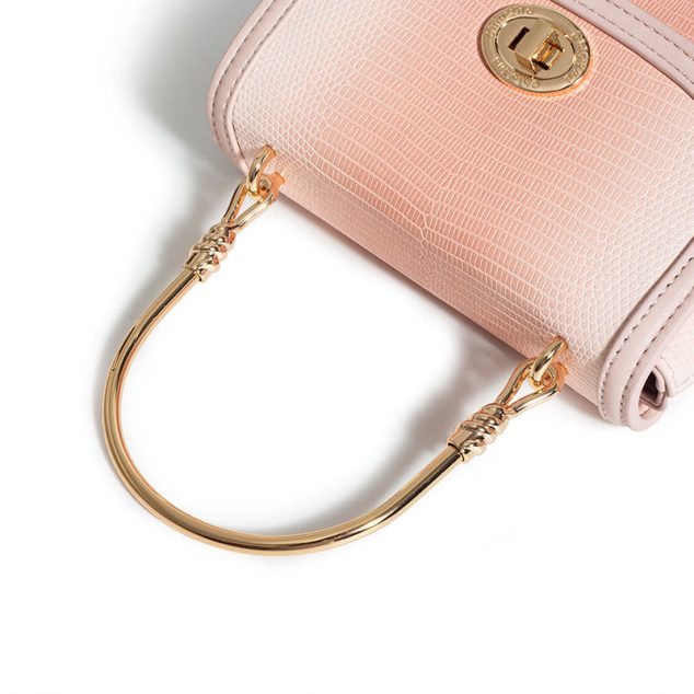 Women's Pink Mini Lizard Print Top Handle Purse