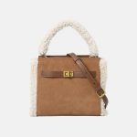 Porte-monnaie en cuir daim bordé de fourrure pour femmes en marron