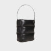 Women's Black Puffer Bucket Tote Handbags in Genuine Leather