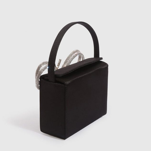 Black Top Handle Rhinestone Evening Clutch Bag
