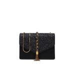 Sacs à enveloppe à glitter noirs avec pompon