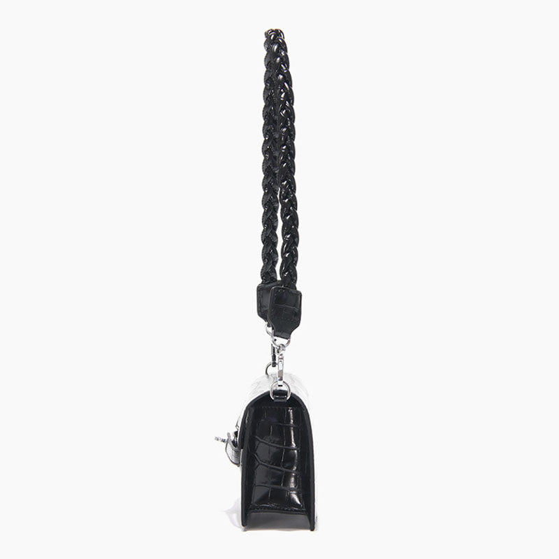 Schwarze Damen Baguette Taschen mit schwarzem Krokoprint und zwei Riemen