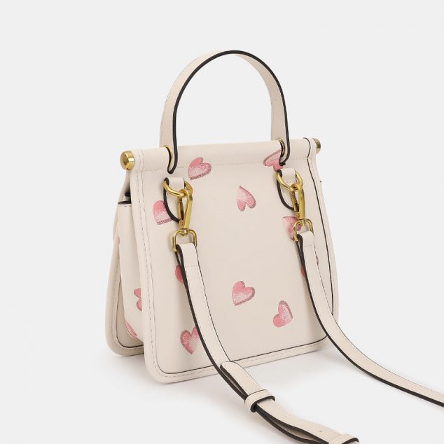 Women's Small Heart Print Top Handle Satchels with Shoulder Strap