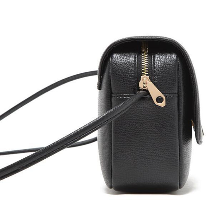 Women's Black Flap Crossbody Bag in Vegan Leather
