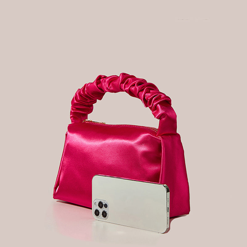 Women's Hot Pink Slouchy Handle Clutch Bags in Satin