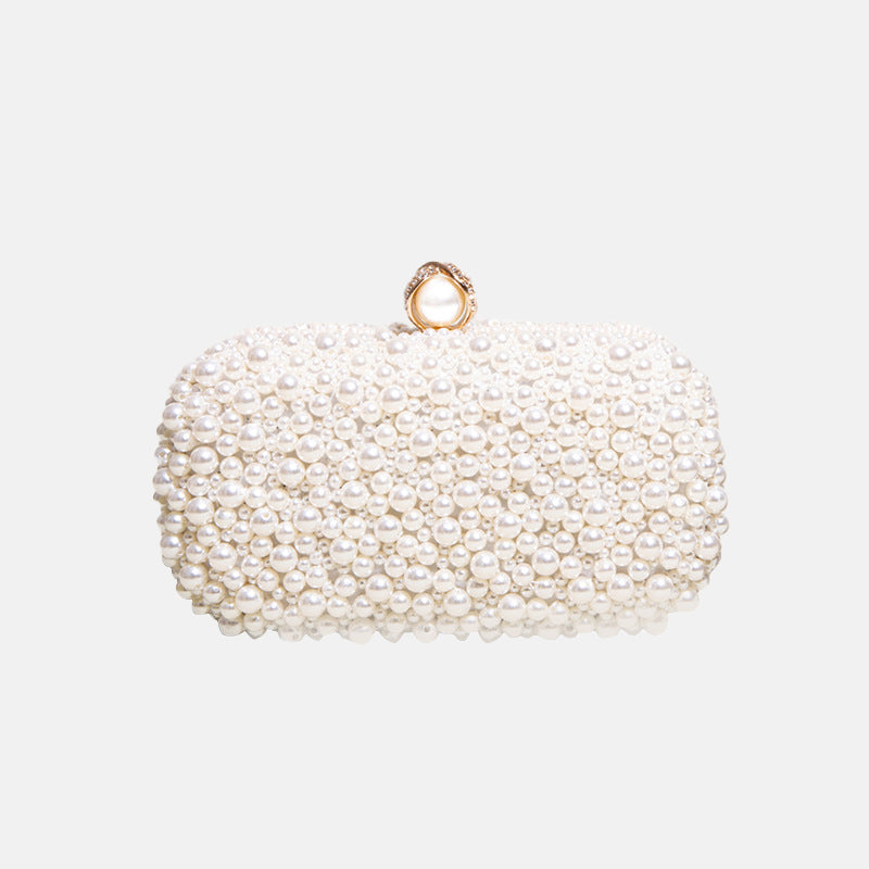 Women's White Pearls Beaded Evening Clutch Bags