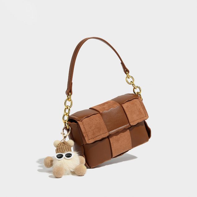 Women's Small Muse Checker Baguette Bags with Furry Doll