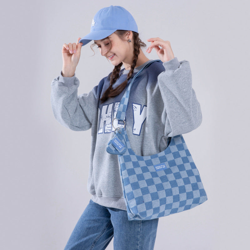 Women's Checker Large Hobo Denim Bags