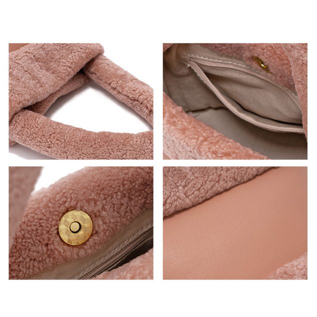 Women's Furry Genuine Lambskin Mini Bucket Bags