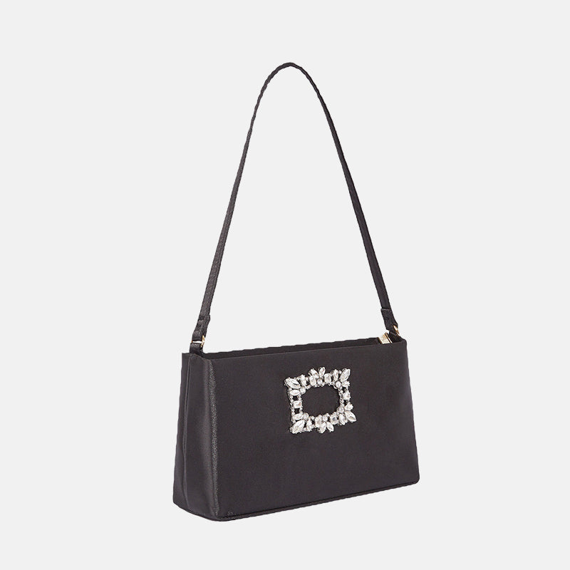 Women's Black Satin Rhinestone Evening Bags