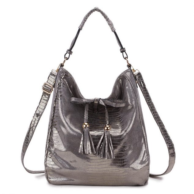 Metallic Hobo Bags Damen Umhängetaschen mit Quaste
