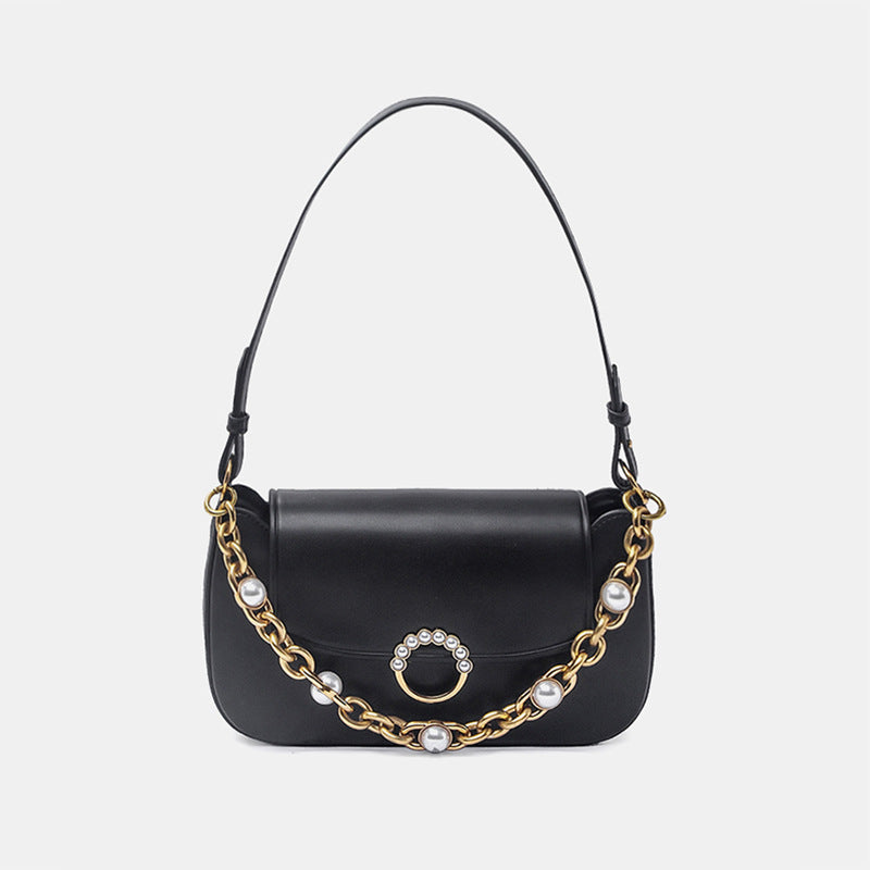 Women's Baguette Bags with Chains Pearls in Vegan Leather - ROMY TISA