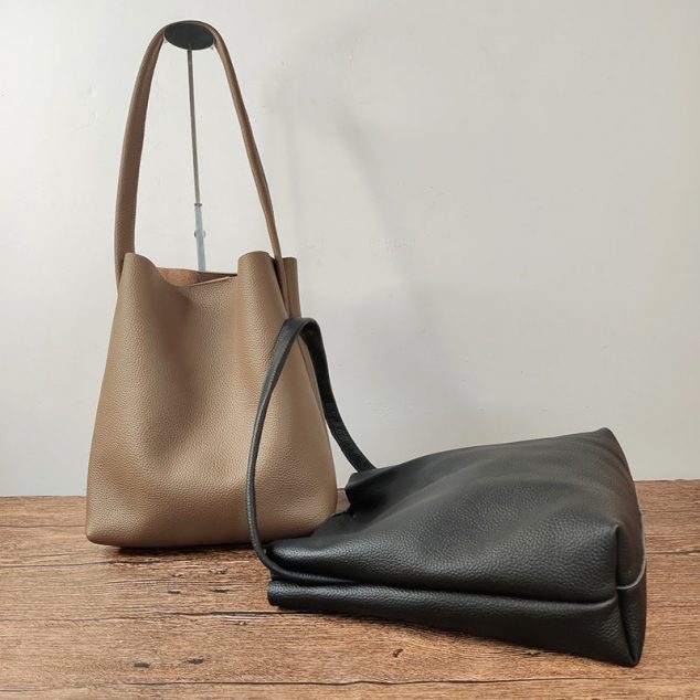 Women's Lychee Grain Genuine Leather Shoulder Hobo Tote Bags