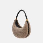 Sacs baguette hobo en cuir de vache à fourrure d'agneau pour femmes