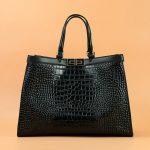 Women's Croc Print Genuine Leather Lock Large Tote Bags