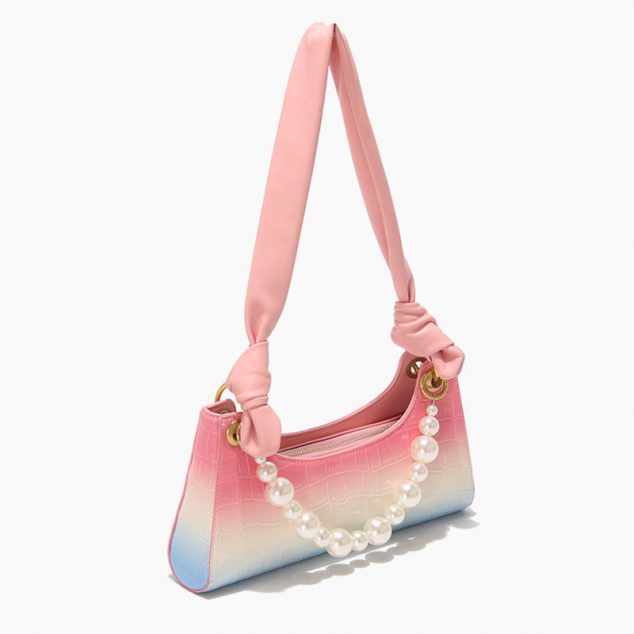 Women's Rainbow Croc Print Baguette Bags with Pearls