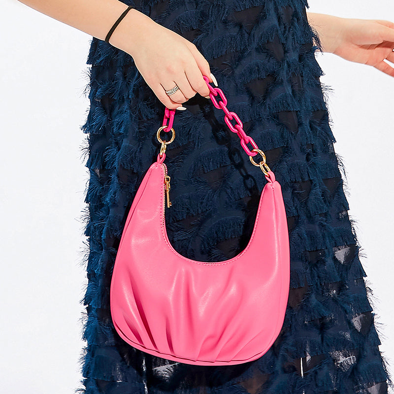 Women's Hot Pink Chains Hobo Baguette Bags