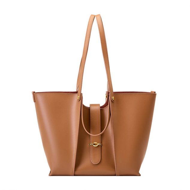 Women's Genuine Leather Dual Straps Tote Bags with Buckle