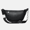 Women's Black Lychee Grain Large Genuine Leather Fanny Packs
