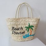 Women's Beach Please Embroidered Woven Tote Bags