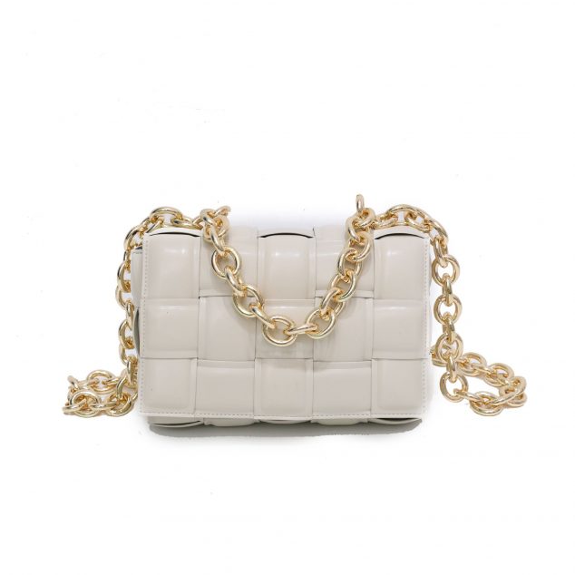 Women's Metal Chains Leather Woven Crossbody Bags